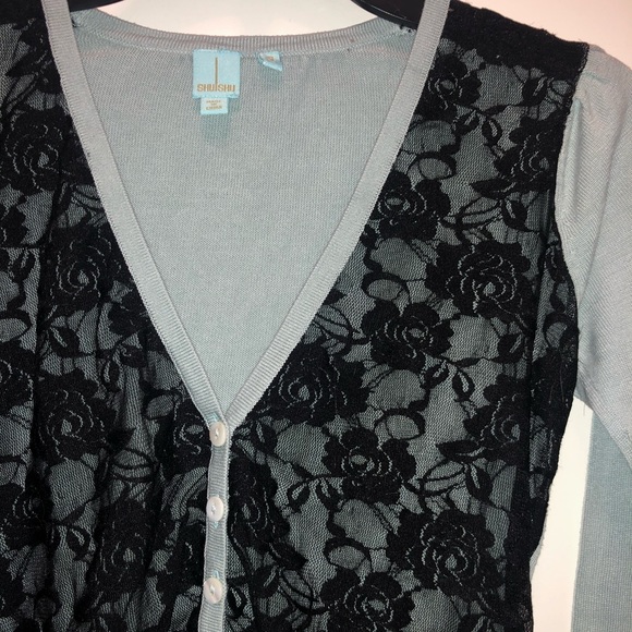 Shu Shu Blue Gray Lace Light Cardigan Small - Picture 4 of 4